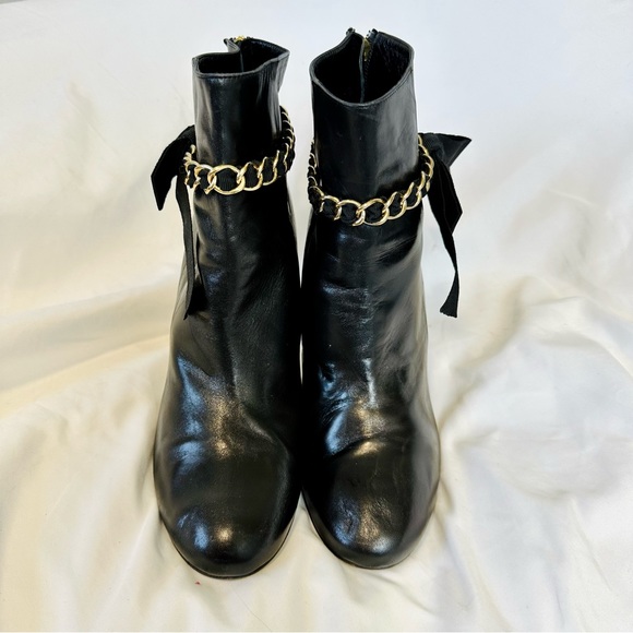 Kate Spade Kirkland Black Leather Bow and chain Booties - Picture 6 of 13